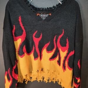 Black and Red Flame Sweater Runway 7 Size XL